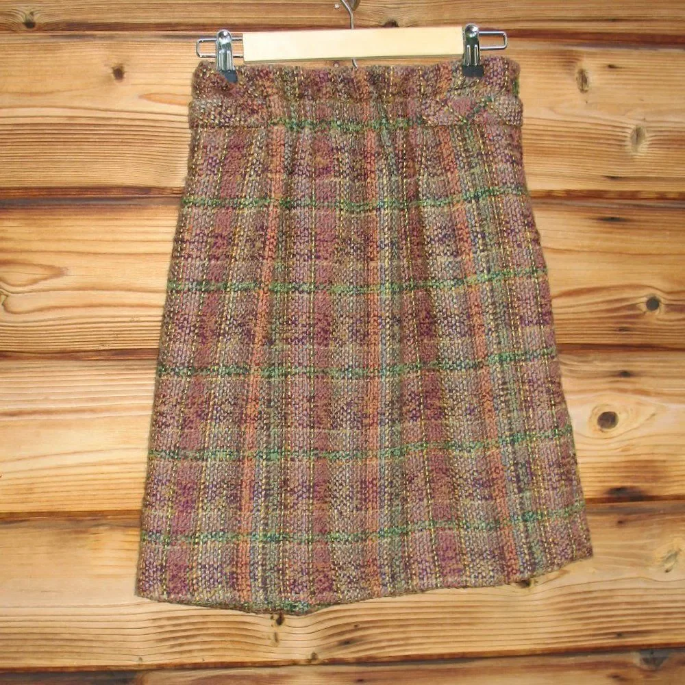 Multi Color Plaid Wool Blend Skirt